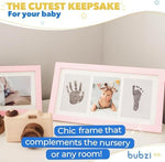 Bubzi Co baby shower registry gift set packaging showing premium keepsake frame.