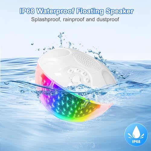 Blufree portable pool speaker showing rechargeable battery port and silicone seal.