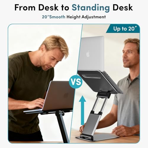 Lifelong extra tall computer riser showing a MacBook positioned at eye level for better workspace posture.