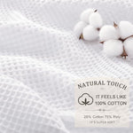 White cotton blend heavyweight shower curtain textured close up view