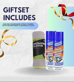 Two fifteen ounce cans of Gunk engine cleaner with an all purpose microfiber detailing towel