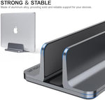 SCTOPAE heavy duty gray notebook dock supporting a seventeen inch laptop next to an external monitor.