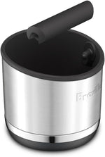 Breville stainless steel coffee puck container angled view