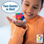 SmartGames 2-in-1 STEM brain teaser challenge booklet displaying progressive levels.