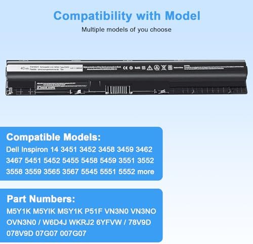 Rear locking mechanism details of the Ymawetia laptop battery compatible with Inspiron series.