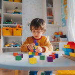 Authentic USA imported Offelec educational toy blocks set inside a classroom setting