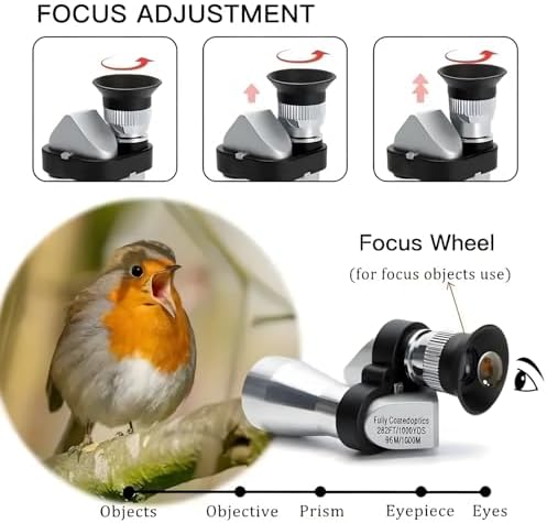 Adult using the handheld monocular gadget while hiking in nature to view distant mountain scenery