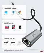 Uni USB-C high speed internet adapter packaging box with authentic import details.