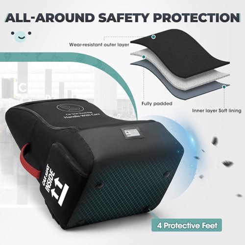 RAINSMORE Padded Car Seat Travel Bag for Airplane Heavy Duty Car Seat Backpack for Air Travel Baby Carseat Cover Bags for Airport Large Car Seats Carrier Fits Car Seats & Booster Seats, Black - Image 7