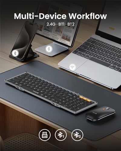 Close up view of the 105 key layout highlighting the dedicated numeric keypad and convenient shortcut keys.