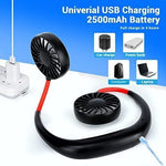 Portable travel sports neck fan folded compactly to fit inside a backpack or handbag.