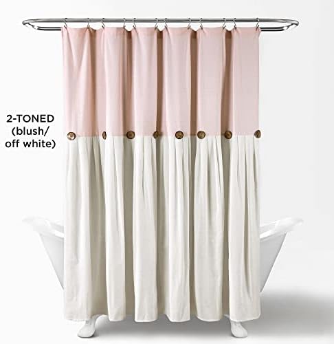 Close up view of the pleated color block details and coconut buttons on the Lush Decor curtain.