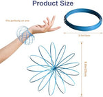 Luminous blue arm spinner fidget toy glowing in a dimly lit room for visual sensory play.