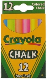 Crayola twelve count white chalk sticks displayed next to twelve count multicolored chalk assortment