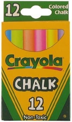 Crayola twelve count white chalk sticks displayed next to twelve count multicolored chalk assortment