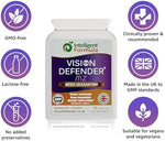 Close up of Vision Defender eye care supplement bottle