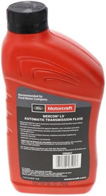 Motorcraft XT10QLVC red dyed low viscosity automatic transmission fluid packaging details.