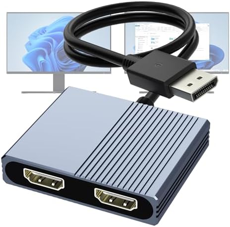 Aibilangose dual monitor DisplayPort splitter showing the non locking connector interface design