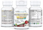 Side angle of the Kappa Nutrition Iron Blood Maker dietary supplement packaging displaying the 26mg iron content.