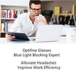 Person wearing Optifine anti blue light readers for medium large face