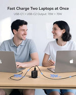 Premium Gallium Nitride wall brick powering a laptop and a smartphone simultaneously