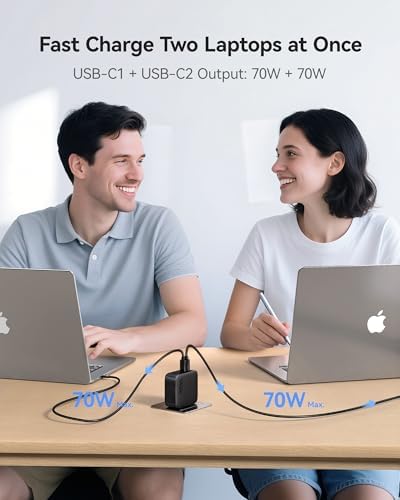 Premium Gallium Nitride wall brick powering a laptop and a smartphone simultaneously