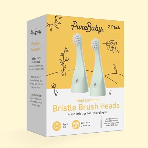 Pure Enrichment PureBaby replacement heads packaging showing age range and compatibility details.