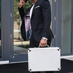 Alpine Swiss executive briefcase interior close up with padded laptop strap and pockets