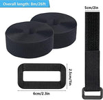 Jumpso two inch wide black nylon strap threading through a plastic square buckle close up.