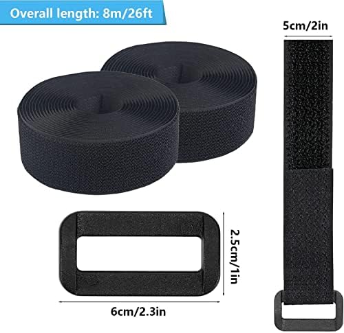 Jumpso two inch wide black nylon strap threading through a plastic square buckle close up.