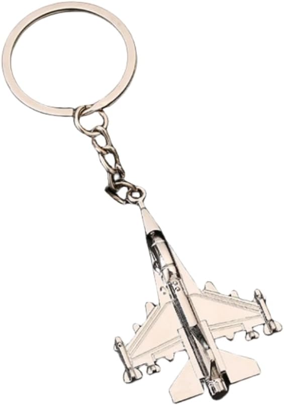 ODETOJOY silver fighter plane souvenir keychain flat lay