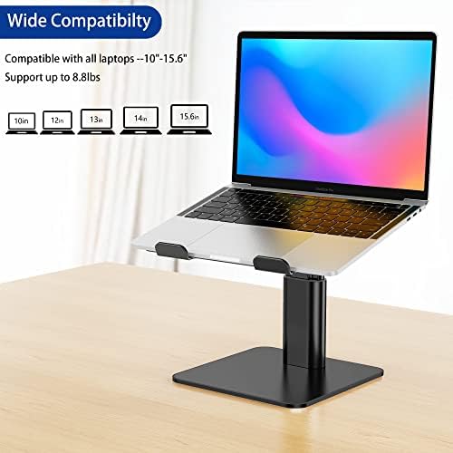 Black metal notebook stand showcasing anti slip silicone pads and protective hooks