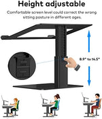 VECOFO premium aluminum notebook riser demonstrating sitting and standing height extension