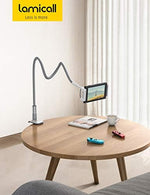 Hands free bedside setup using a durable thirty six inch flexible tablet mount