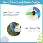 MoKo kids summer water sprinkler with ground plug installed in soft grass