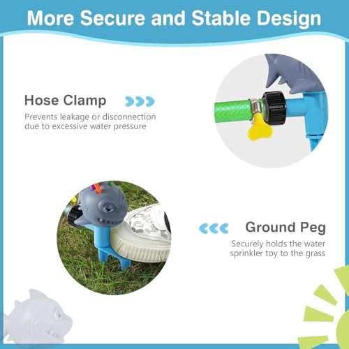 MoKo kids summer water sprinkler with ground plug installed in soft grass