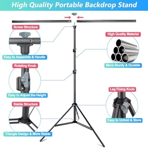 Close-up view of the adjustable aluminum alloy knobs on the portable chroma key tripod support stand.