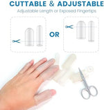 Silicone finger cots applied to index and thumb for arthritis and joint support.