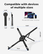 Viozon adjustable laptop stand with smartphone mounted on the magnetic holder side