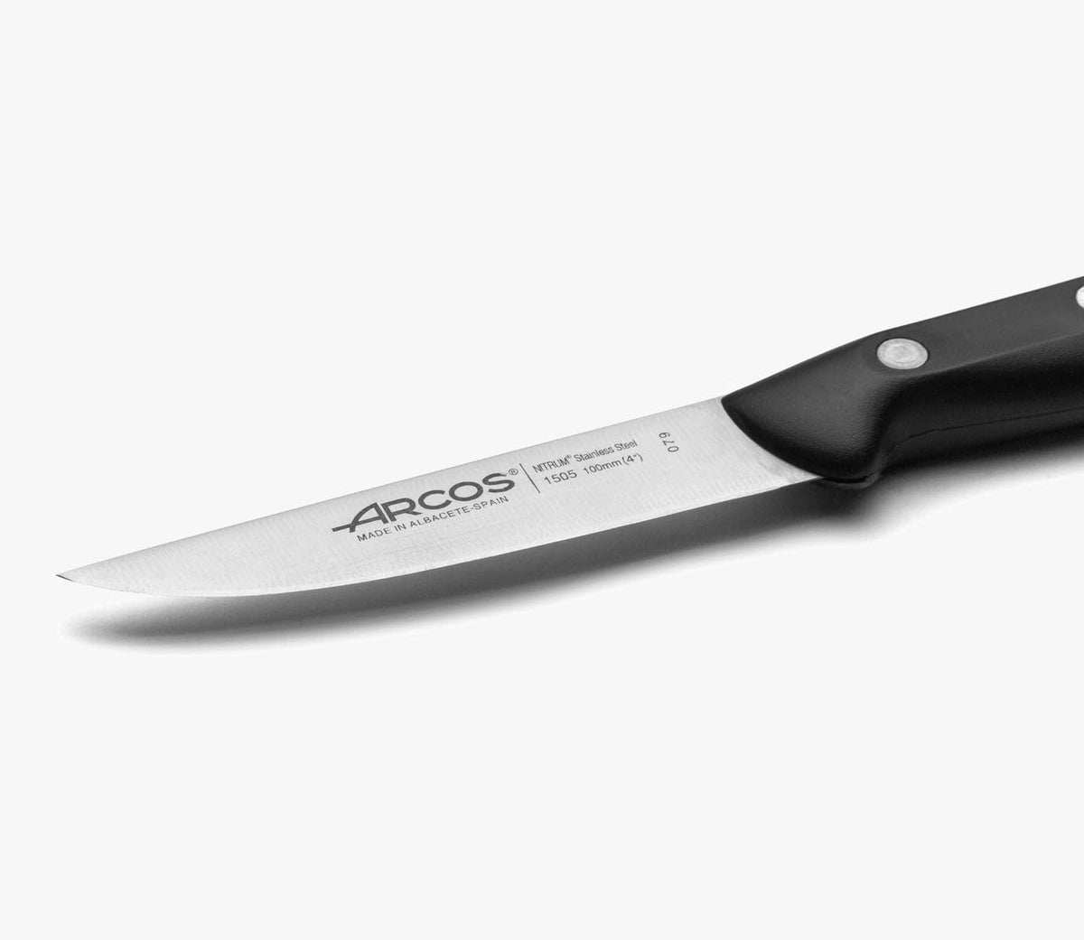 Arcos stainless steel vegetable knife blade close-up