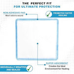 MedVance premium clinical-grade wound dressing pads displaying packaging details and sterile seal.