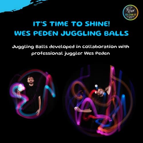Fun in Motion Toys Wes Peden Signature Series juggling balls illuminated in a dark room environment.