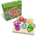 Authentic USA imported Pinkiwine wooden toy box packaging and contents.