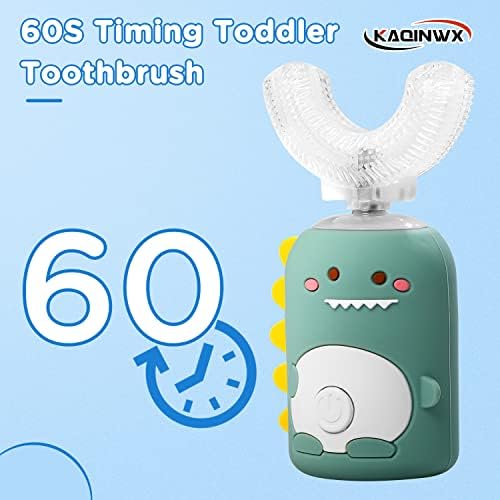 KAQINWX childrens automatic toothbrush showing the full mouth three hundred and sixty degree food grade silicone bristles.