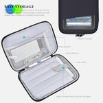 TiMOVO zippered gadget organizer showing the front accessory pocket holding a stylus cable and charger