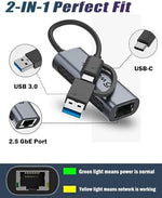 Wavlink two in one network converter showing USB Type A and Type C connectors.