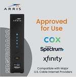 Commscope certified refurbished dual band Wi-Fi router standing vertically on a flat tabletop surface.