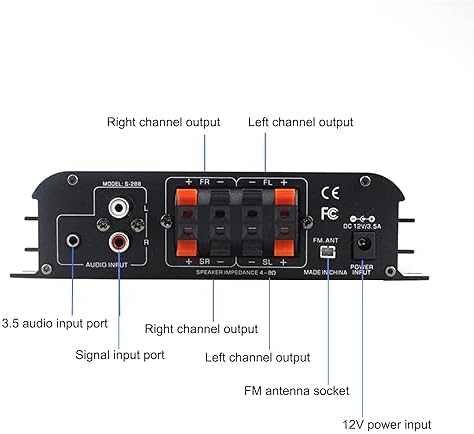 Romicta class d audio receiver with remote control and power adapter accessories