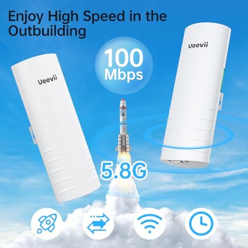 UeeVii point to point long range WiFi CPE kit showing two pre paired units with mounting hardware