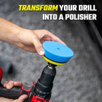 ExoForma professional grade drill attachment being prepared for DIY car scratch repair and paint leveling.